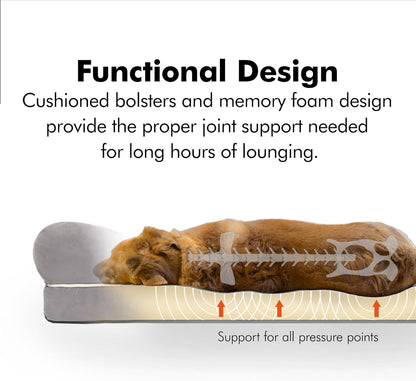 X-Large Dog Bed, Orthopedic Dog Sofa Memory Foam Mattress, Calming Dog Couch Bed, Wall Rim Pillow, Water Resistant Liner, Washable Cover, Non-Slip Bottom, Chester, X-Large Cocoa Brown