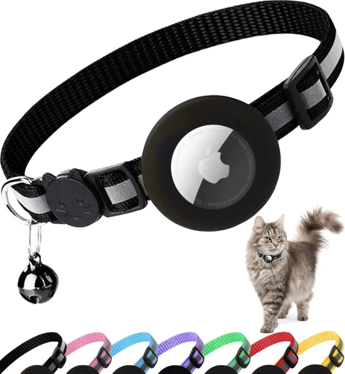 Adjustable Reflective Breakaway Cat Collar with Holder and Bell for Kittens and Small Cats - 0.4 Inch, Daily Use Without Locator