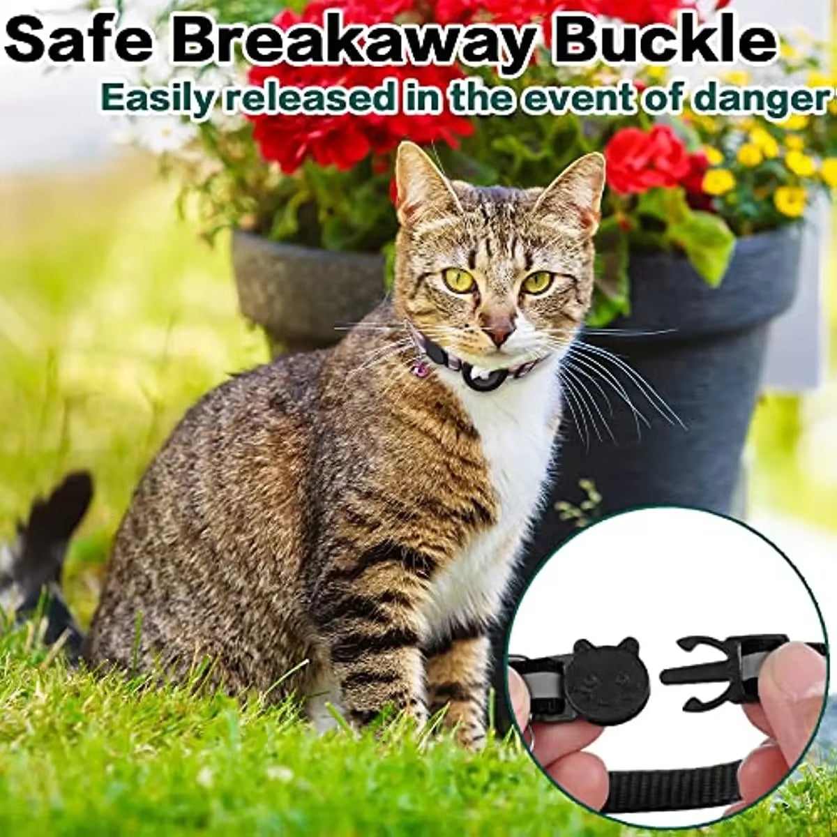 Adjustable Reflective Breakaway Cat Collar with Holder and Bell for Kittens and Small Cats - 0.4 Inch, Daily Use Without Locator