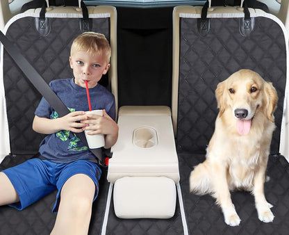 Premium Waterproof Dog Car Seat Cover for Back Seat - Non-Slip Hammock Style with Perspective Mesh and Storage Bags for SUVs and Trucks