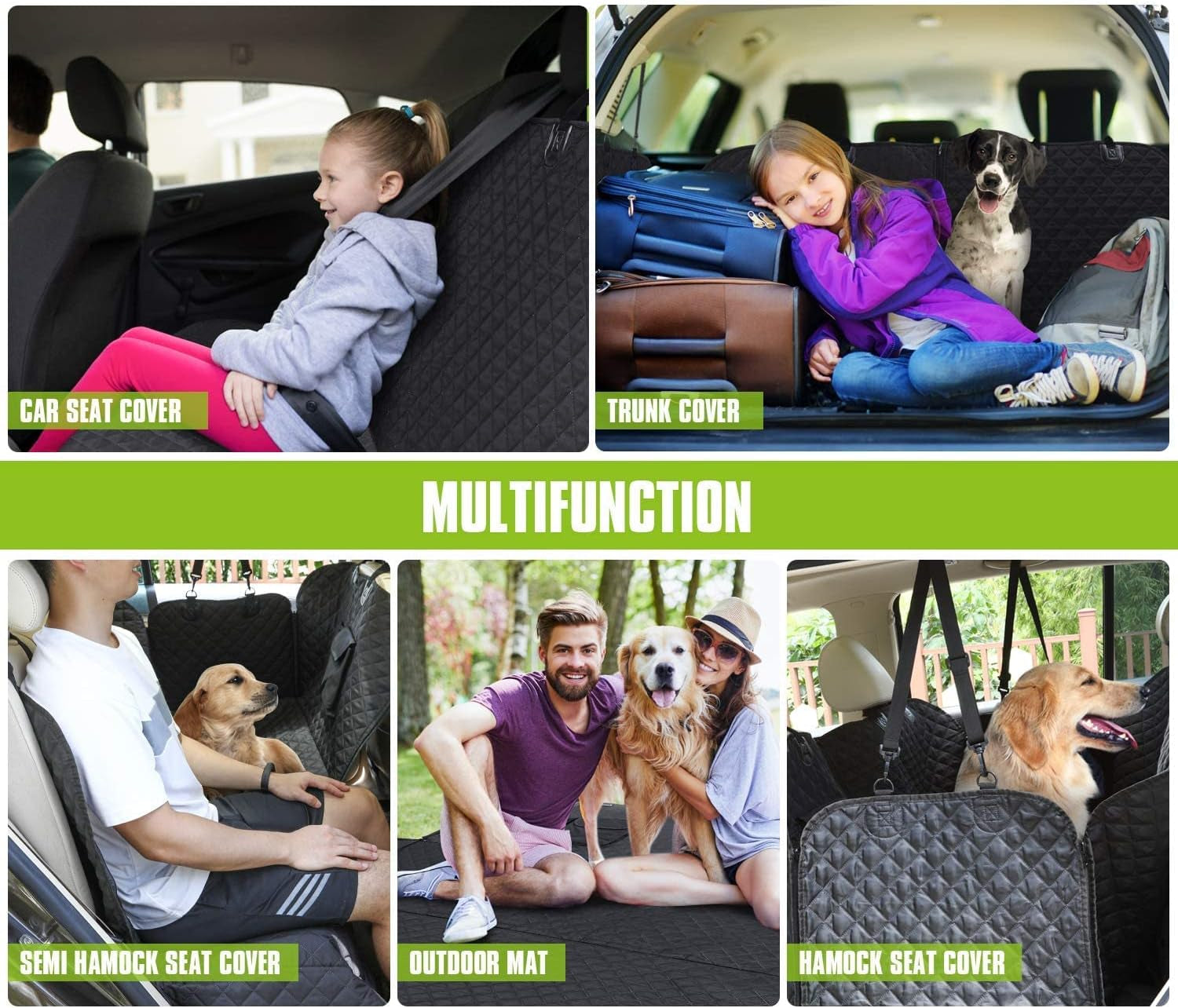 Premium Waterproof Dog Car Seat Cover for Back Seat - Non-Slip Hammock Style with Perspective Mesh and Storage Bags for SUVs and Trucks