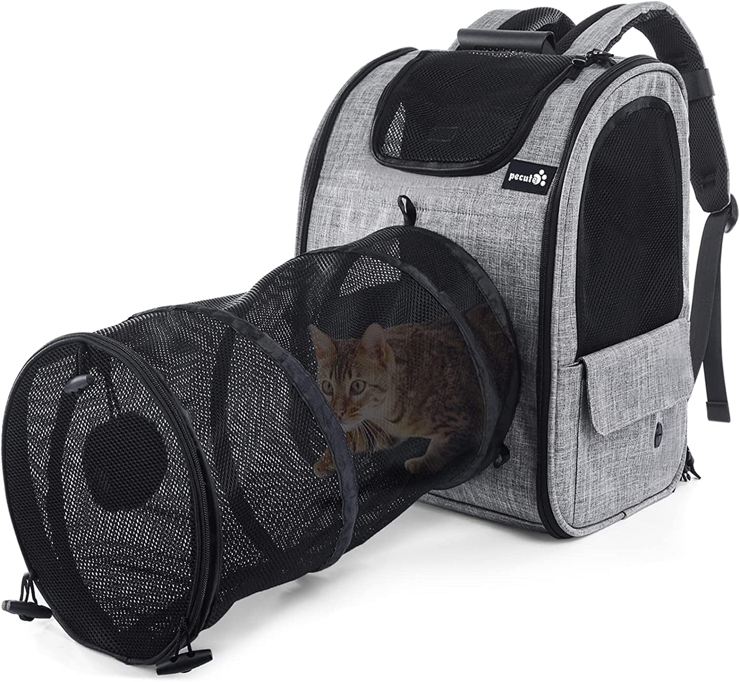 Expandable Pet Carrier Backpack with Tunnel, Breathable Mesh Design for Cats and Small Dogs, Ideal for Hiking, Travel, and Outdoor Activities, Supports Pets up to 18 lbs