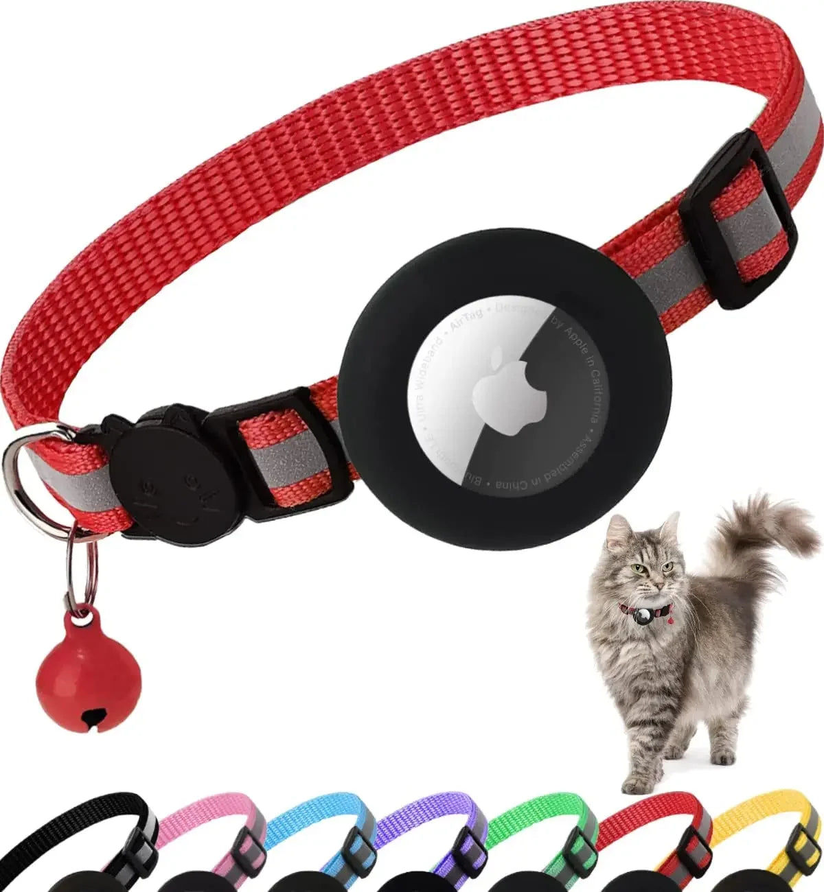 Adjustable Reflective Breakaway Cat Collar with Holder and Bell for Kittens and Small Cats - 0.4 Inch, Daily Use Without Locator