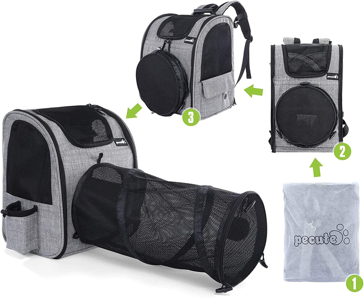 Expandable Pet Carrier Backpack with Tunnel, Breathable Mesh Design for Cats and Small Dogs, Ideal for Hiking, Travel, and Outdoor Activities, Supports Pets up to 18 lbs