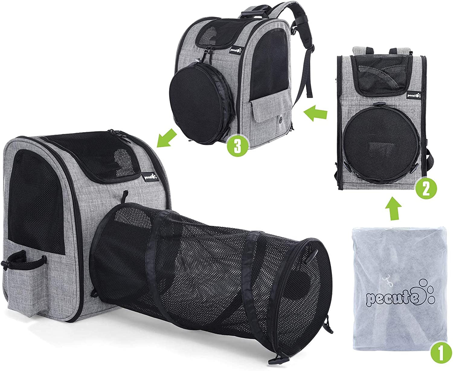 Expandable Pet Carrier Backpack with Tunnel, Breathable Mesh Design for Cats and Small Dogs, Ideal for Hiking, Travel, and Outdoor Activities, Supports Pets up to 18 lbs