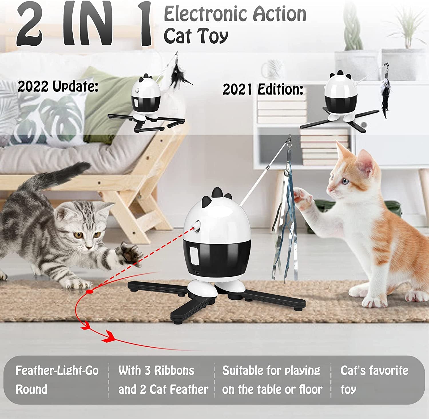 Interactive 2-in-1 Cat Toys: Rechargeable Light and Feather Toys for Indoor Cats and Kittens