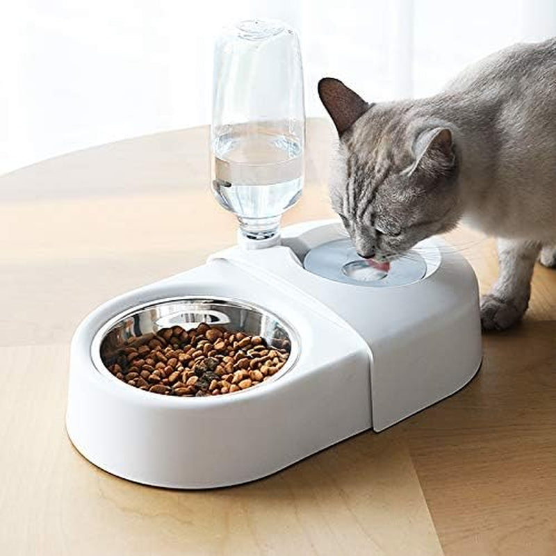 Double Dog and Cat Food Bowls with Automatic Water Dispenser, Detachable and Stable Separation Design for Small Dogs and Cats (White)