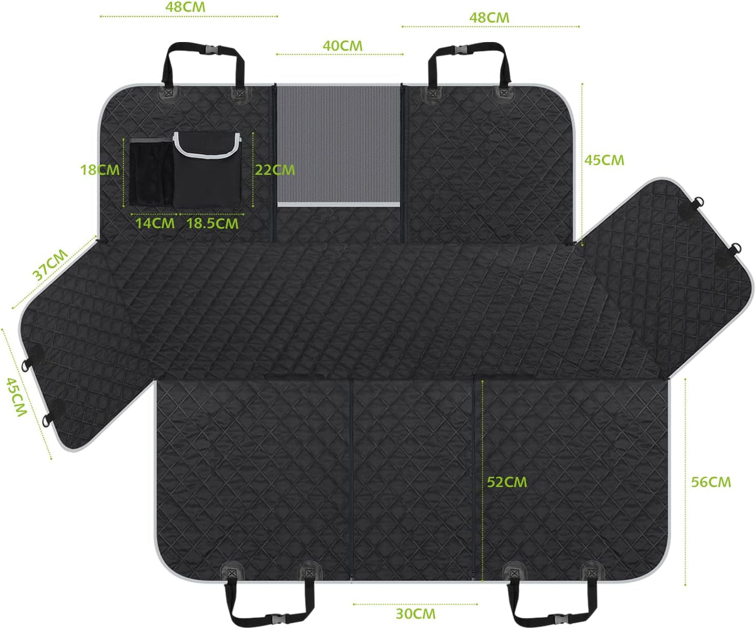 Premium Waterproof Dog Car Seat Cover for Back Seat - Non-Slip Hammock Style with Perspective Mesh and Storage Bags for SUVs and Trucks