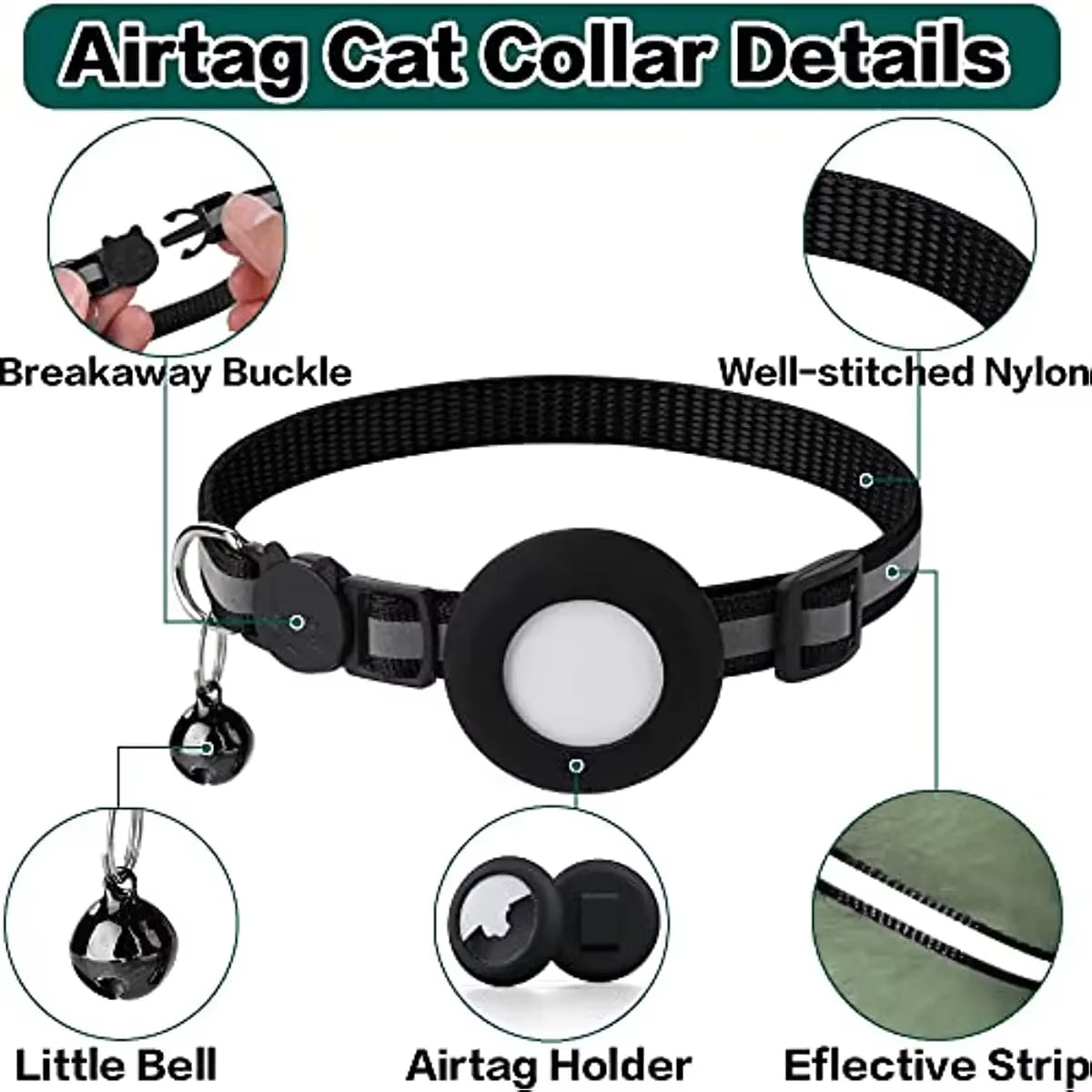 Adjustable Reflective Breakaway Cat Collar with Holder and Bell for Kittens and Small Cats - 0.4 Inch, Daily Use Without Locator