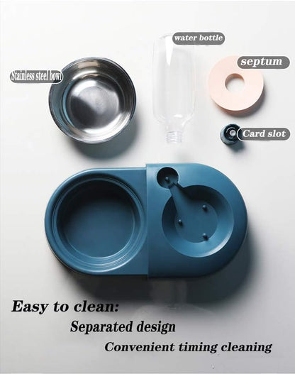 Double Dog and Cat Food Bowls with Automatic Water Dispenser, Detachable and Stable Separation Design for Small Dogs and Cats (White)