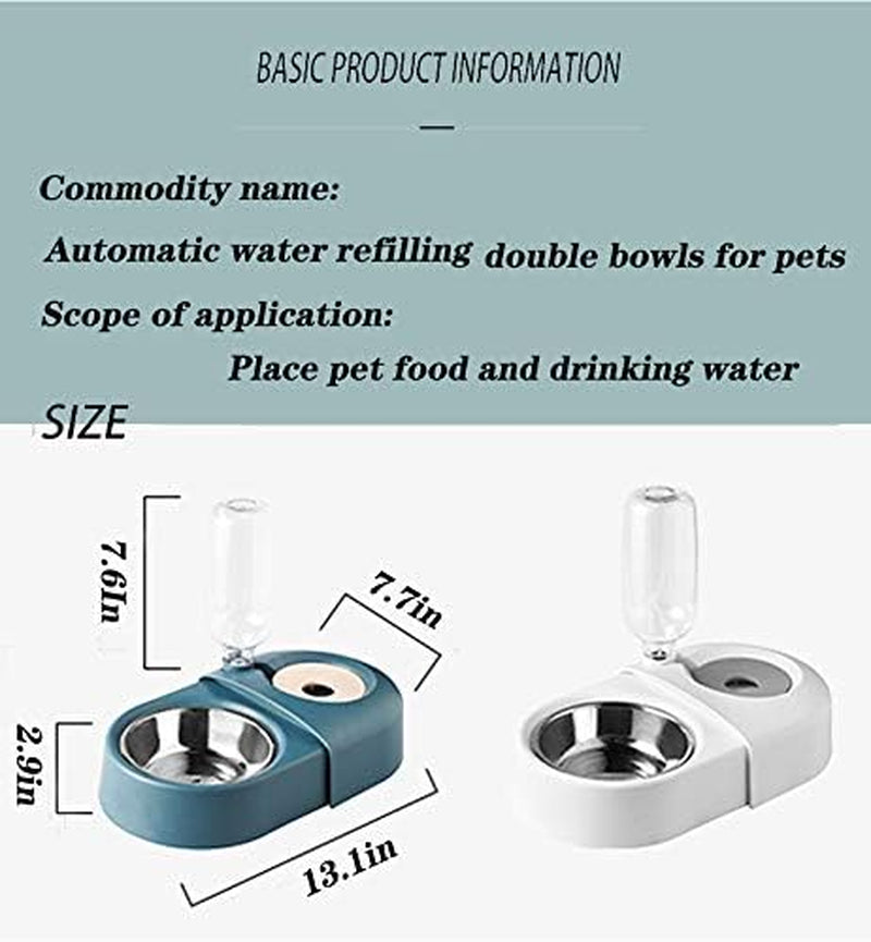 Double Dog and Cat Food Bowls with Automatic Water Dispenser, Detachable and Stable Separation Design for Small Dogs and Cats (White)