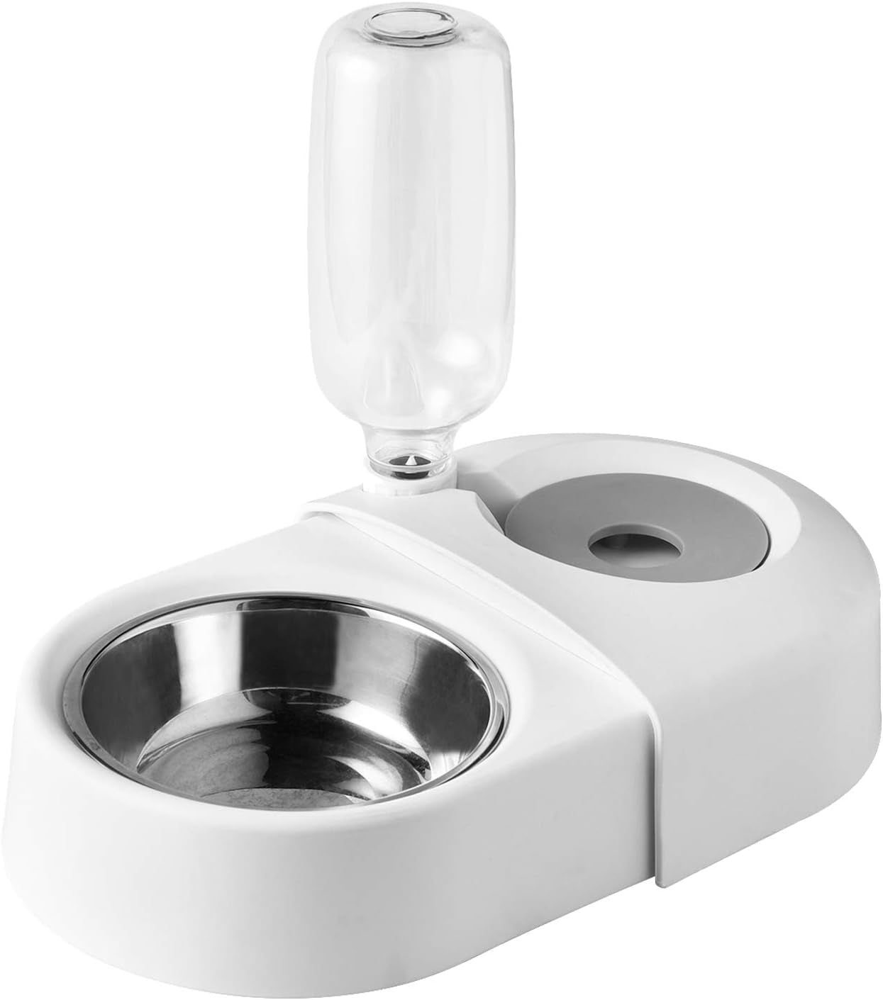 Double Dog and Cat Food Bowls with Automatic Water Dispenser, Detachable and Stable Separation Design for Small Dogs and Cats (White)