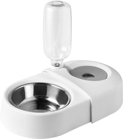 Double Dog and Cat Food Bowls with Automatic Water Dispenser, Detachable and Stable Separation Design for Small Dogs and Cats (White)
