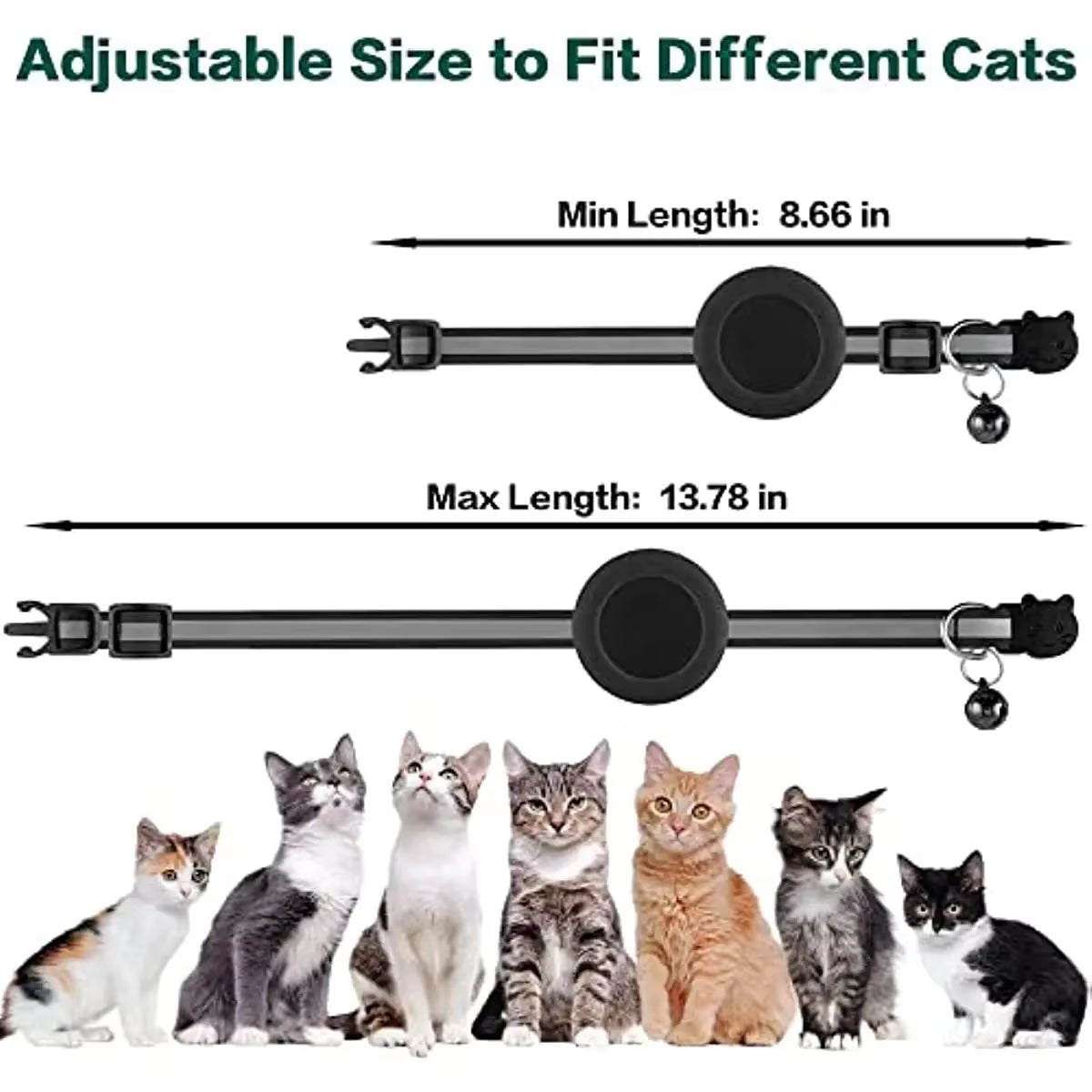 Adjustable Reflective Breakaway Cat Collar with Holder and Bell for Kittens and Small Cats - 0.4 Inch, Daily Use Without Locator