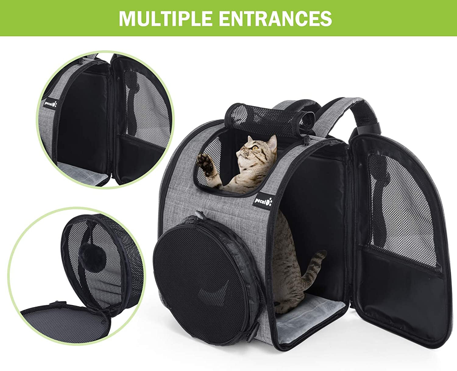 Expandable Pet Carrier Backpack with Tunnel, Breathable Mesh Design for Cats and Small Dogs, Ideal for Hiking, Travel, and Outdoor Activities, Supports Pets up to 18 lbs